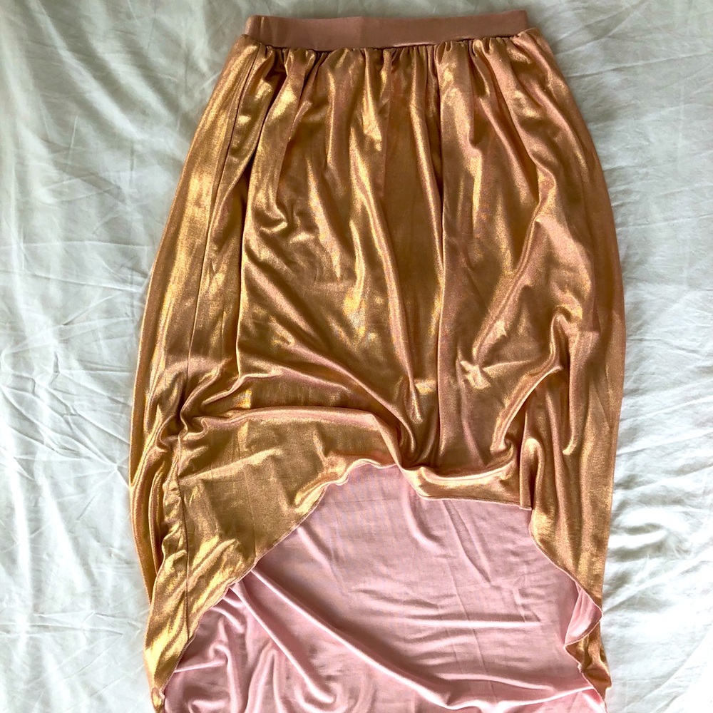 Rose gold high-low skirt